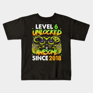 Level 6 Unlocked Awesome Since 2018 6Th Birthday Gaming Kids T-Shirt